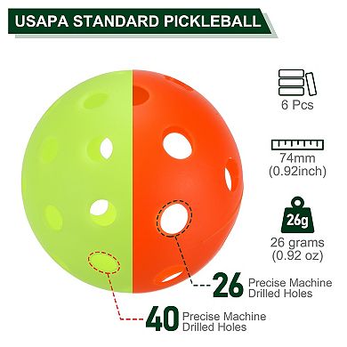 Pickleball Balls Set 40 Holes & 26 Holes Pickleball For Amateurs Outdoor Indoor, 6 Pack