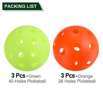 Pickleball Balls Set 40 Holes & 26 Holes Pickleball For Amateurs Outdoor Indoor, 6 Pack