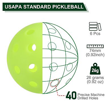40 Holes Outdoor Pickleball Balls Usa Pickleball Pickleball Ball For Amateurs, 6pcs