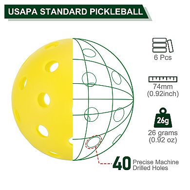 Outdoor Pickleball Balls, 40 Holes Pickleball 6pcs Pickleball Balls For Amateurs