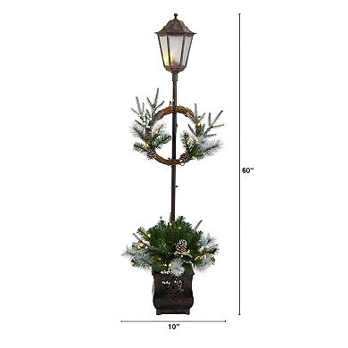 5’ Holiday Pre-lit Decorated Lamp Post With Artificial Christmas Greenery
