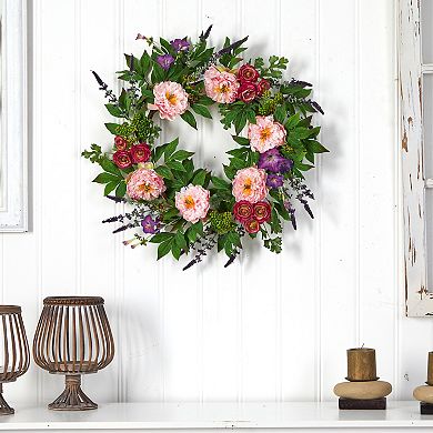 22” Assorted Peony Artificial Wreath