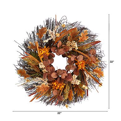 22” Autumn Dahlia And Berries Artificial Fall Wreath