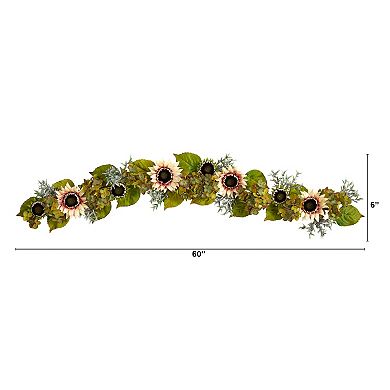 5’ White Sunflower And Hydrangea Artificial Garland
