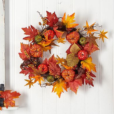 24” Autumn Pumpkin And Berries Artificial Fall Wreath