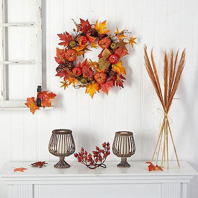 24” Autumn Pumpkin And Berries Artificial Fall Wreath