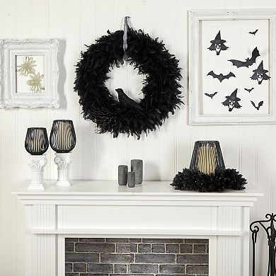30" Halloween Raven Feather Wreath