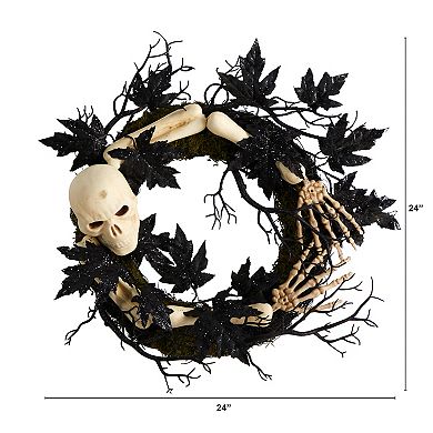 24" Halloween Skull And Bones Wreath