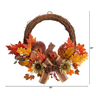 26” Fall Harvest Artificial Autumn Wreath With Twig Base And Bunny