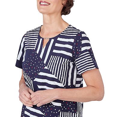 Women's Alfred Dunner Stars and Stripes Split Neck T-Shirt