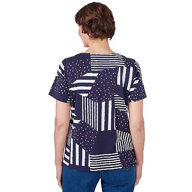 Women's Alfred Dunner Stars and Stripes Split Neck T-Shirt