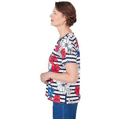 Women's Alfred Dunner Floral Stripe Braided Neck T-Shirt