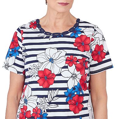 Women's Alfred Dunner Floral Stripe Braided Neck T-Shirt