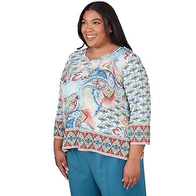 Plus Size Alfred Dunner Pastel Paisley Long Sleeve Top