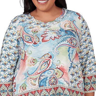 Plus Size Alfred Dunner Pastel Paisley Long Sleeve Top