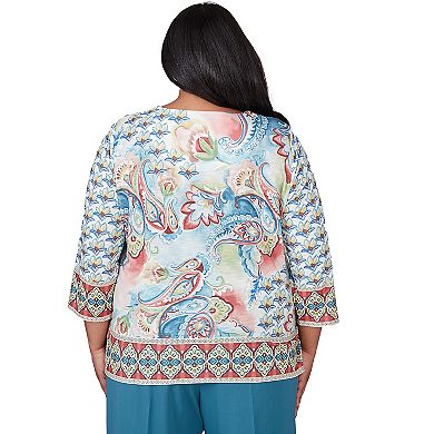 Plus Size Alfred Dunner Pastel Paisley Long Sleeve Top