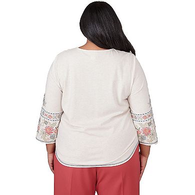 Plus Size Alfred Dunner Sedona Split Neck Embroidery Detailed Top
