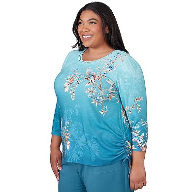 Plus Size Alfred Dunner Ombre Perched Bird Print Beaded Neck Top