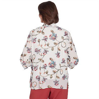 Women's Alfred Dunner Floral Vine Print Two-in-One Long Sleeve Top with Necklace
