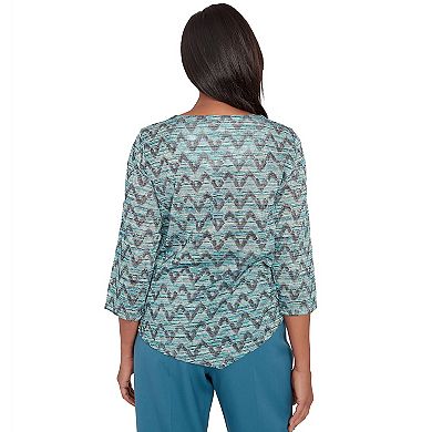 Women's Alfred Dunner Zig-Zag Space Dye Long Sleeve Top with Necklace
