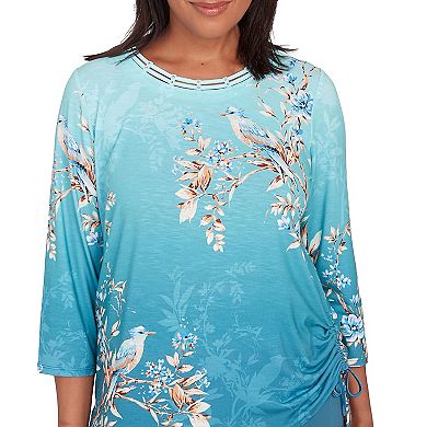 Women's Alfred Dunner Ombre Perched Bird Print Beaded Neck Top