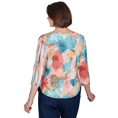 Petite Alfred Dunner Spliced Floral Watercolor 3/4-Sleeve Top
