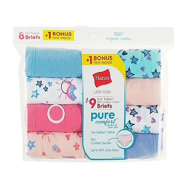 Girls 6-14 Hanes® 8-Pack + 1 Bonus Pair Pure Comfort Cotton Brief Panty Set