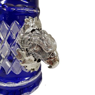 Pinnacle Peak Trading Blue Lord Of Crystal Beer Stein With Flying Eagle Pewter Lid .5 L By King Werk