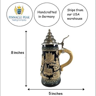 Pinnacle Peak Trading Rhine River Blue Rustic City Panorama Le German Stoneware Beer Stein .25 L