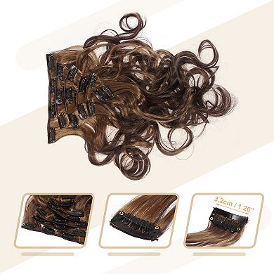 8pcs 20" Dark Brown 4 Clips In Hair Extensions Full Head Long Curly Synthetic Women Hair Wigs