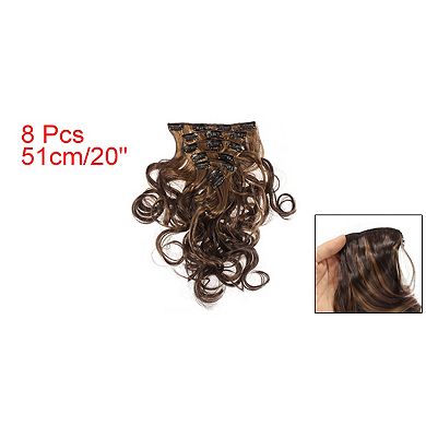 8pcs 20" Dark Brown 4 Clips In Hair Extensions Full Head Long Curly Synthetic Women Hair Wigs