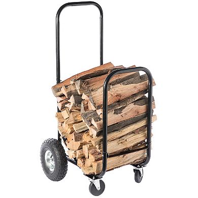 Heavy-Duty Rolling Black Firewood Rack with Cover
