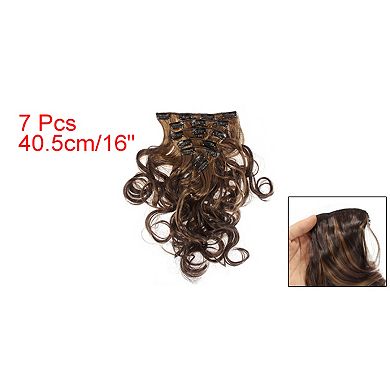 7pcs 16" Dark Brown 4 Clips In Hair Extensions Curly Synthetic Women Hair Wigs
