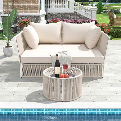 Merax 2-piece Outdoor Sunbed And Coffee Table Set