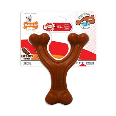 Nylabone Power Chew Wishbone Dog Chew Toy Bison Flavor- Regular