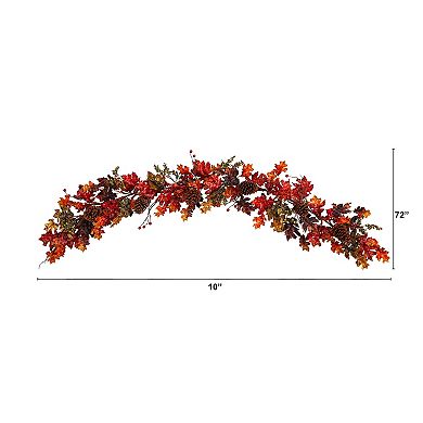 6’ Autumn Maple Leaves, Berry And Pinecones Fall Artificial Garland