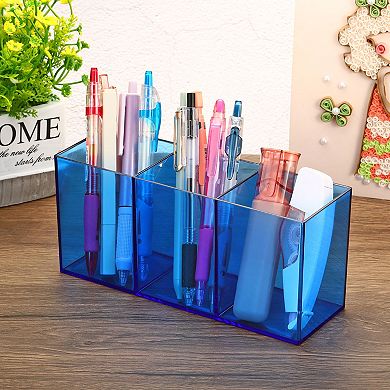 3 Compartments Clear Acrylic Pen Holder Pencil Holder Pen Organizer Pencil Cup Square