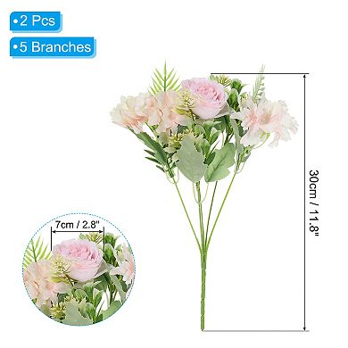 5 Branch Artificial Silk Peony Hydrangea Fake Flowers With Stem For Decor, 2 Pack