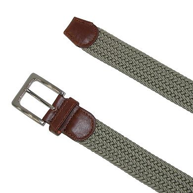 Ctm Men's Elastic Braided Stretch Belt With Silver Buckle And Tan Tabs