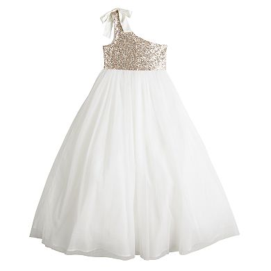 Girls 7-16 Poppies & Roses One-Shoulder Sequins Top Ballgown Dress