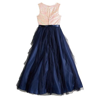 Girls 7-16 Poppies & Roses Bodice Ruffle Sequins Ballgown Dress