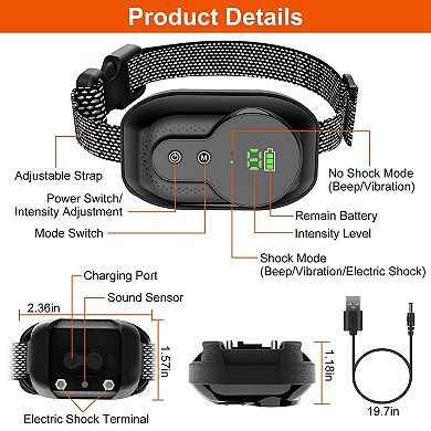 Black, Rechargeable Dog Bark Collar Smart Anti-barking Training With Beep