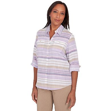 Women's Alfred Dunner Horizontal Stripe Collared Button Down Top