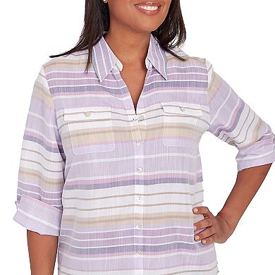 Women's Alfred Dunner Horizontal Stripe Collared Button Down Top