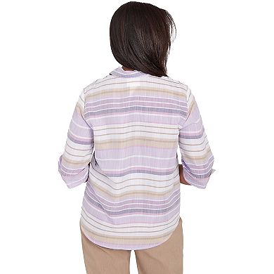 Women's Alfred Dunner Horizontal Stripe Collared Button Down Top
