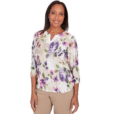 Women's Alfred Dunner Watercolor Floral Textured Keyhole Neck Top