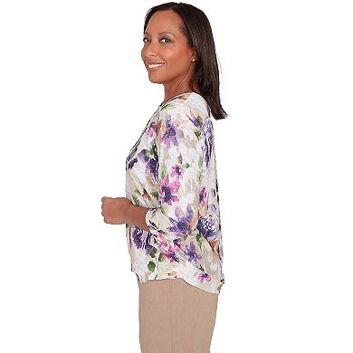 Women's Alfred Dunner Watercolor Floral Textured Keyhole Neck Top