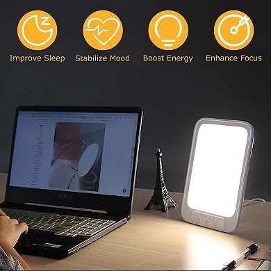 White, Sad Lamp Light Therapy With Uv-free, 4 Brightness Levels, 6 Timers, Memory Function