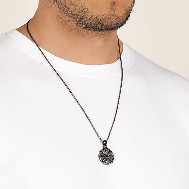 Men's LYNX Stainless Steel Black Spinel Pendant Necklace