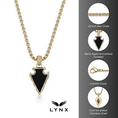 Men's LYNX Stainless Steel Agate Arrowhead Pendant Necklace